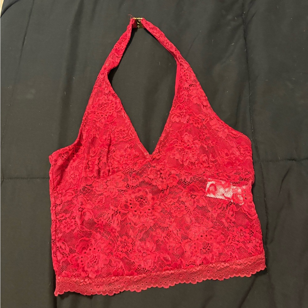 SHEIN Red Lace Halter Crop Top